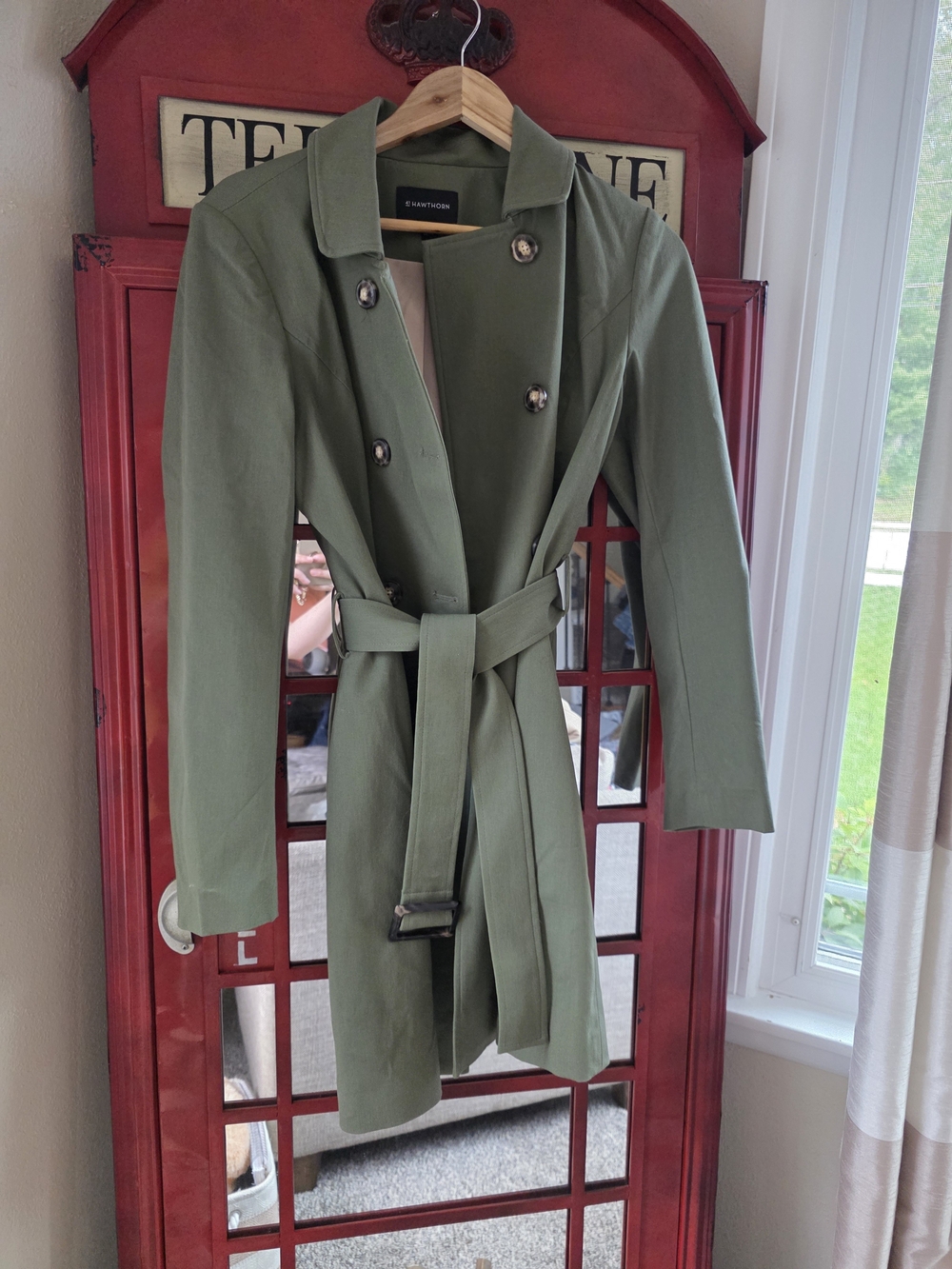 Olive Trench with Self-Tie Belt